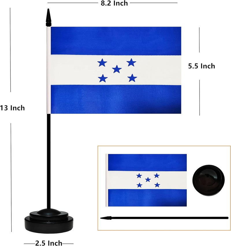 BCLin Honduras Desk Flag Set, 2 Pack Honduran Table Office Flags, Small Mini Desktop Flag With 12" Solid Black Pole, Black Base, Miniature Desktop Flag - Image 2